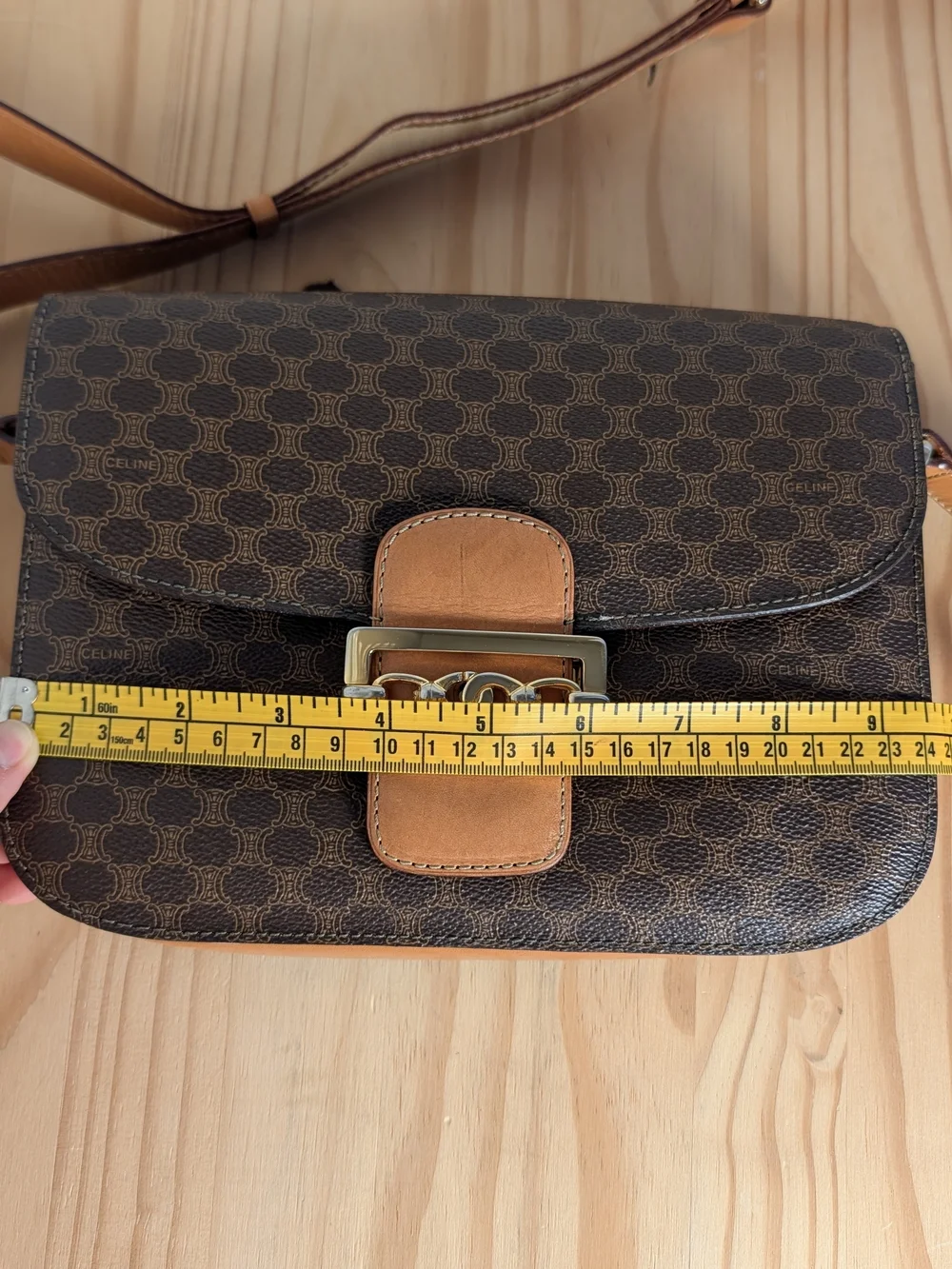 Authentic Vintage CELINE Macadam Crossbody/ Shoulder Bag Statement Gold Hardware